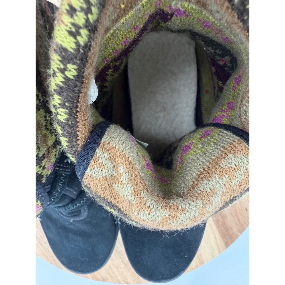 Ahnu Womens Black Himalaya Moccasin Boots Knit Cuffs Sherpa Insoles Size 6‎